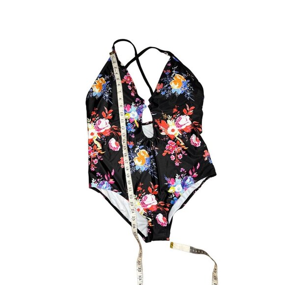 Floral Hollow Out Crisscross Womens One Piece Swimsuit Size 2XL - Picture 5 of 6